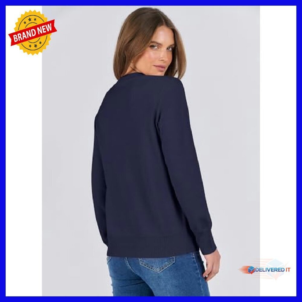 Lightweight Crewneck Pullover Sweater Women's Long Sleeve Loose Fit Knit Top - Picture 7 of 8